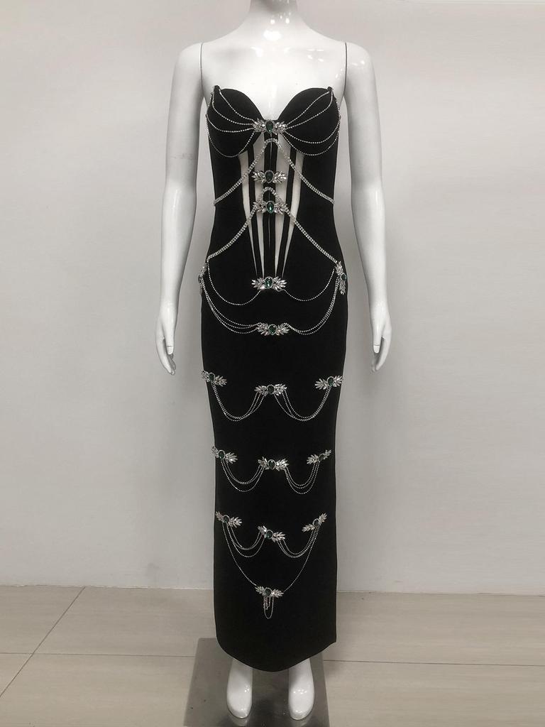 Luxurious Rhinestone-Embellished Strapless Evening Dress for Women – Elegant, Sexy, High-Elastic Bandage Design