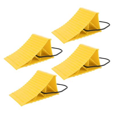4PCS Heavy Duty Wheel Chocks with Rope Anti Slip High Stability Hard Plastic Tire Chock Block Stopper for RV Yellow