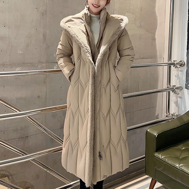 Plussstørrelse L-7XL Mote Vinterjakker Dame Lang Parkas Hette Løs Tykk Varm Overfrakk Casual Damekåper Med Belte