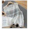 Summer Round Neck Undershirt Bohemian Geometric Embroidery Blouse Solid Color Vintage Ethnic Embroidery Tank
