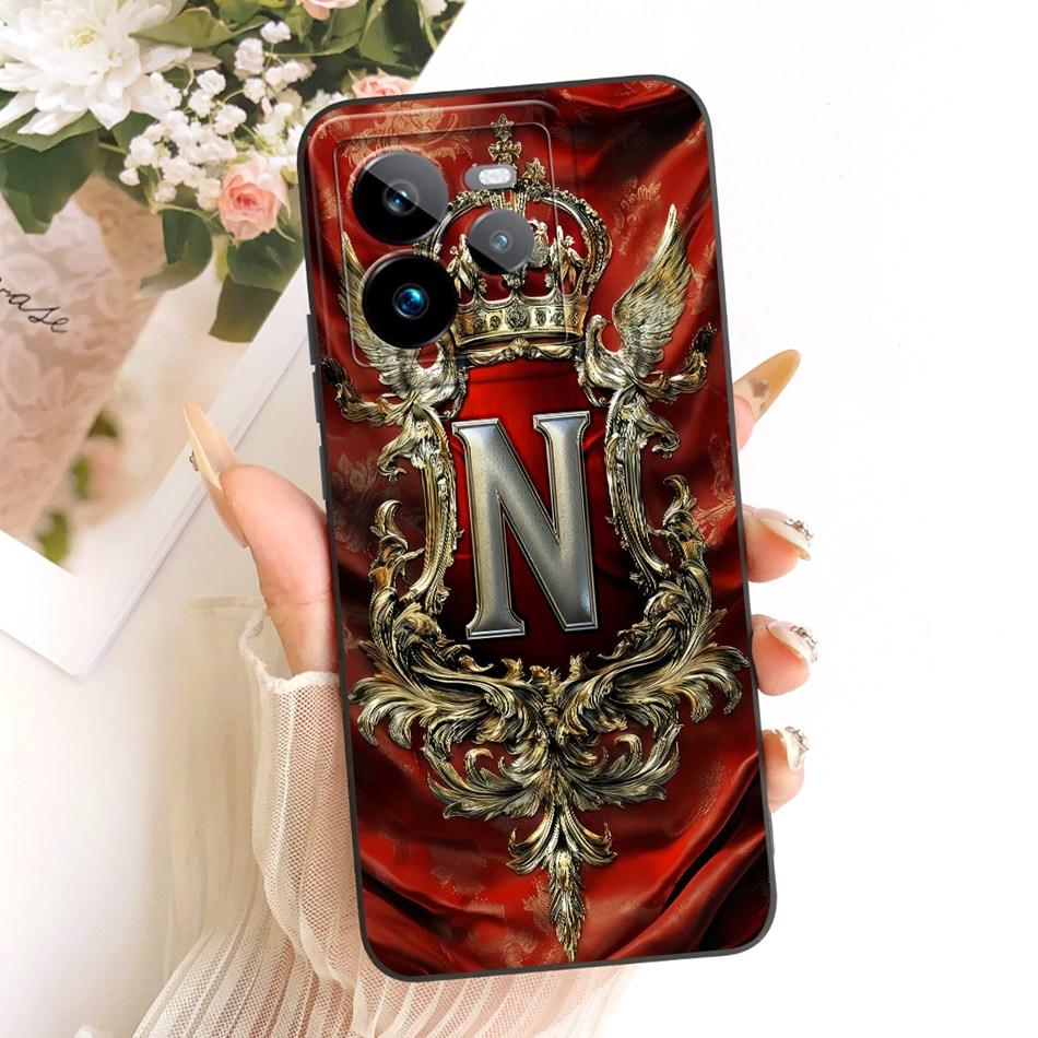 For Realme GT 7 Pro Feather Crown Initial Letter Phone Case For Realme GT7 Pro RMX5010 Soft Silicone Covers Bumpers