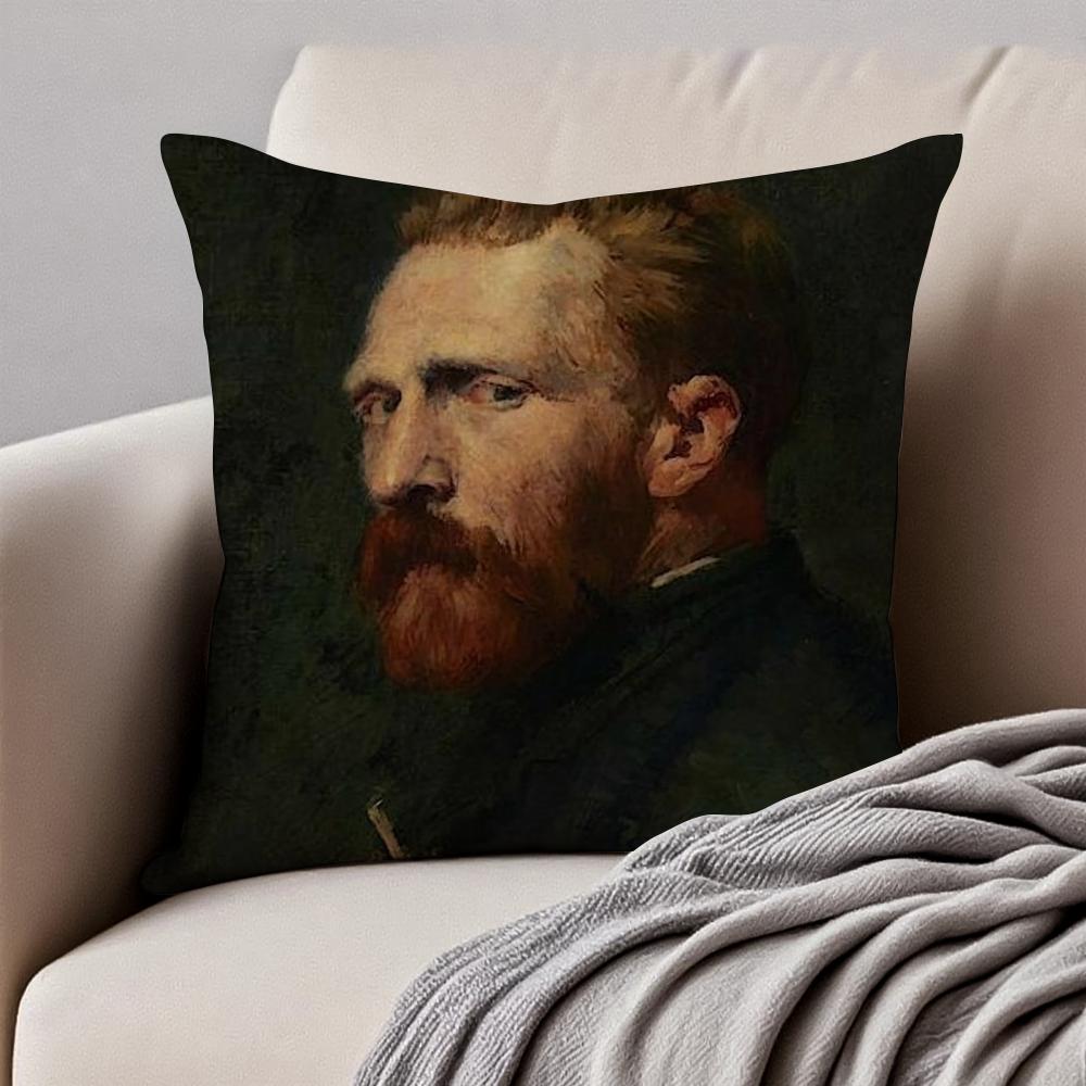Van Gogh Starry Sky Dutch Painting Art Cushion Cover Pillowcase Antidustmite Invisible Zipper Short Plush Sofa Cushion