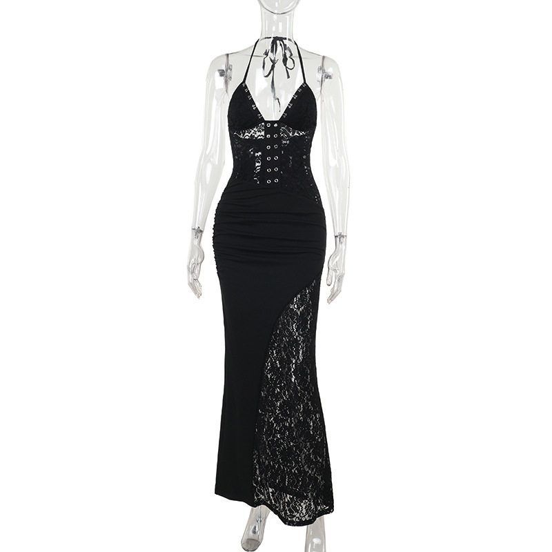 Yl24530 Fall 2024 New Arrival Fashion Long Skirt Socialite Style Elegant Silm Sexy Lace Sling Dress