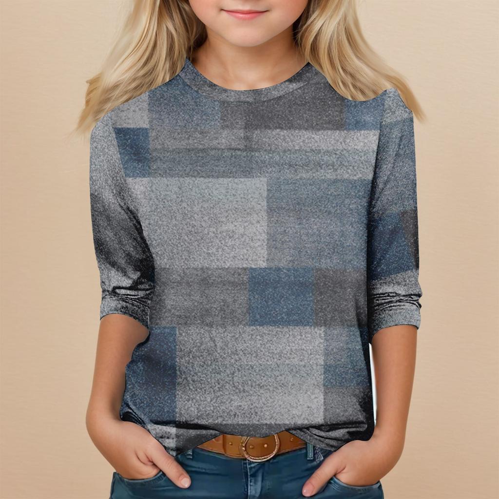Children's 3/4 Sleeve Tops Casual  Print T Shirt Round Neck Pullover Blouse