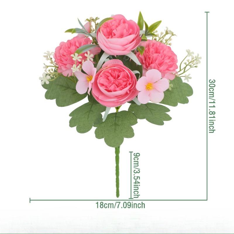 Rose Pink Silk Peony Artificial Flowers Bouquet 5 Big Head and 4 Bud Cheap Fake Flowers for Home Wedding Decoration indoor