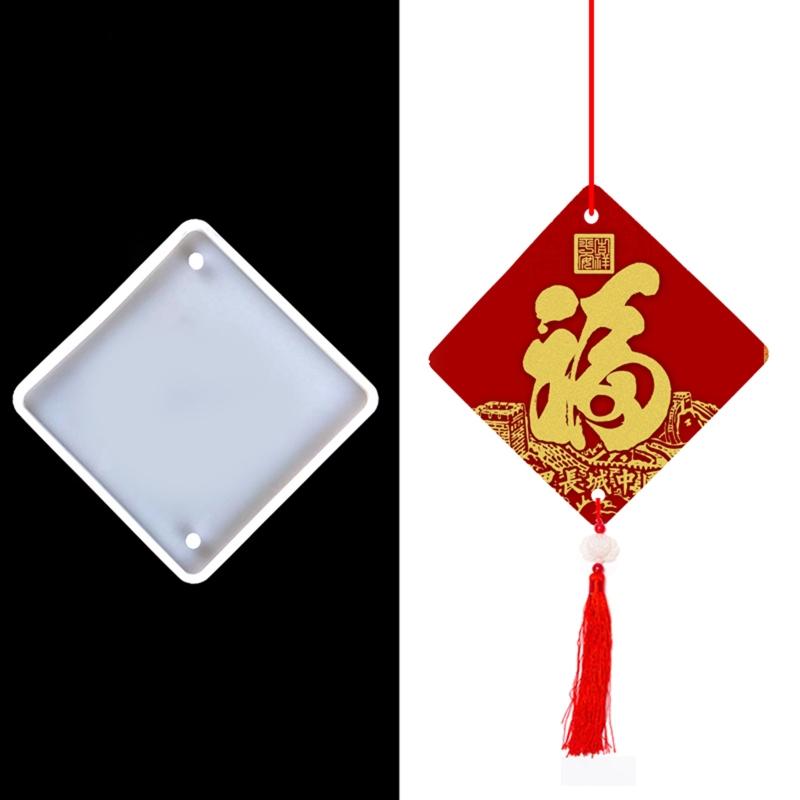 Square Keychain Silicone Mold Pendant Molds for Resin Casting Molds with Hole for Home Pendant with Hanging Hole