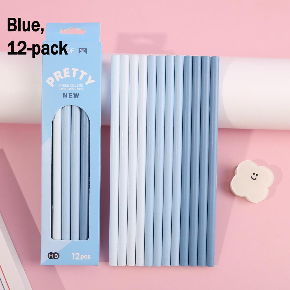 12-Piece Set of Gradient-Colored Pencils In a Box: Natural Wood Finish, Eco-Friendly, Pastel “Macaron” Colors