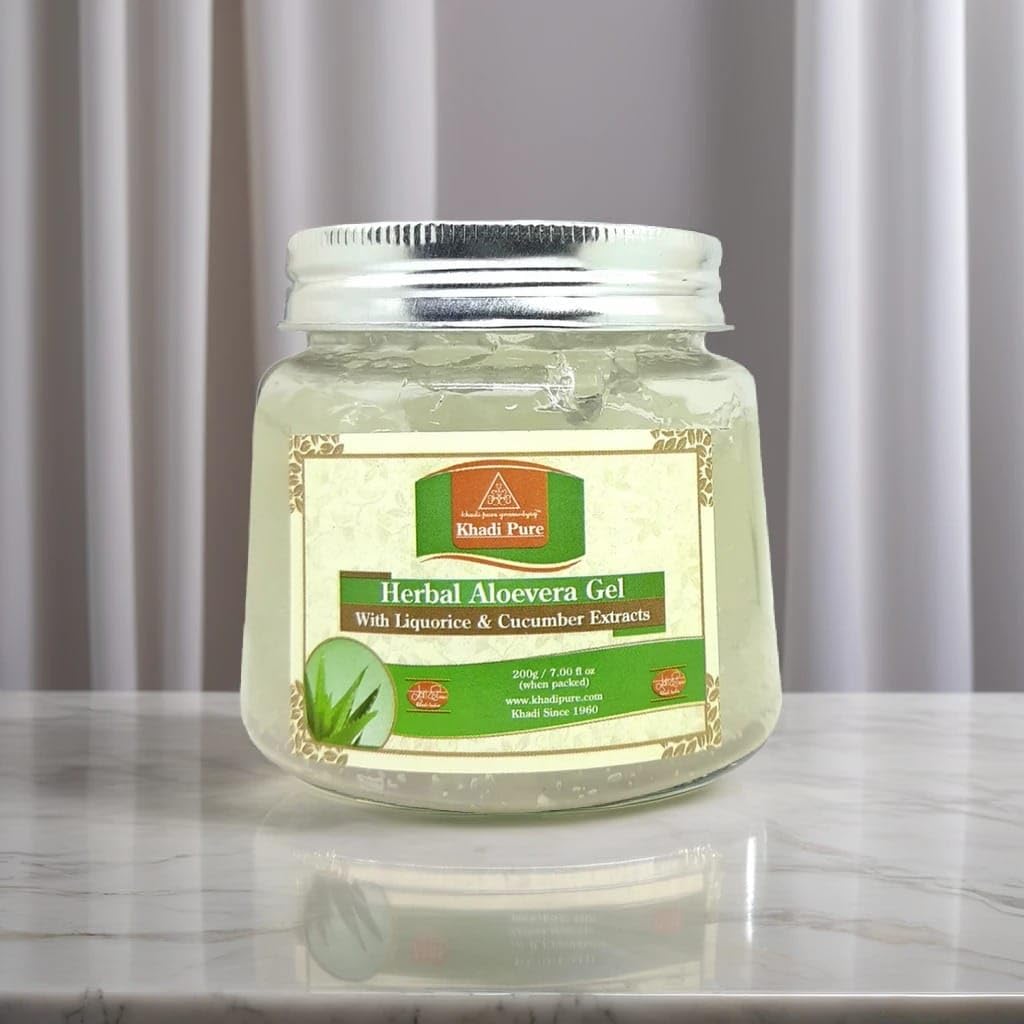 Khadi Pure Herbal Aloevera Gel With Liquorice & Cucumber Extracts (Transparant), 200 g