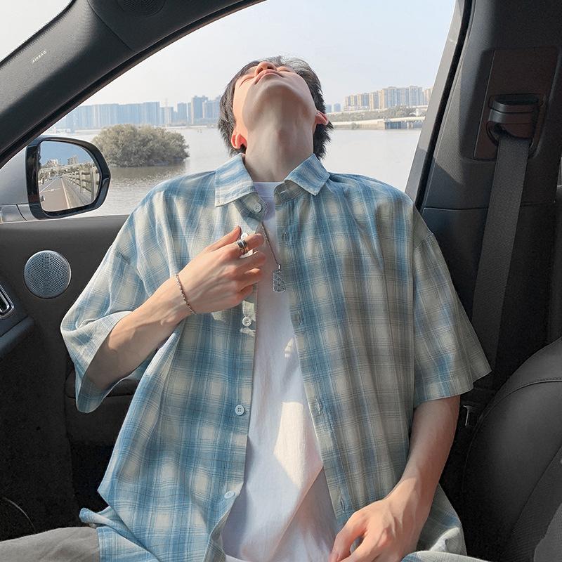 Checkered Short Sleeved Shirt for Men's Summer Loose and Versatile Men's Casual Shirt