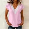 Women's V-Neck Lace Trim Pullover T-Shirt, Short Sleeve Casual Blouse for Daily Wear