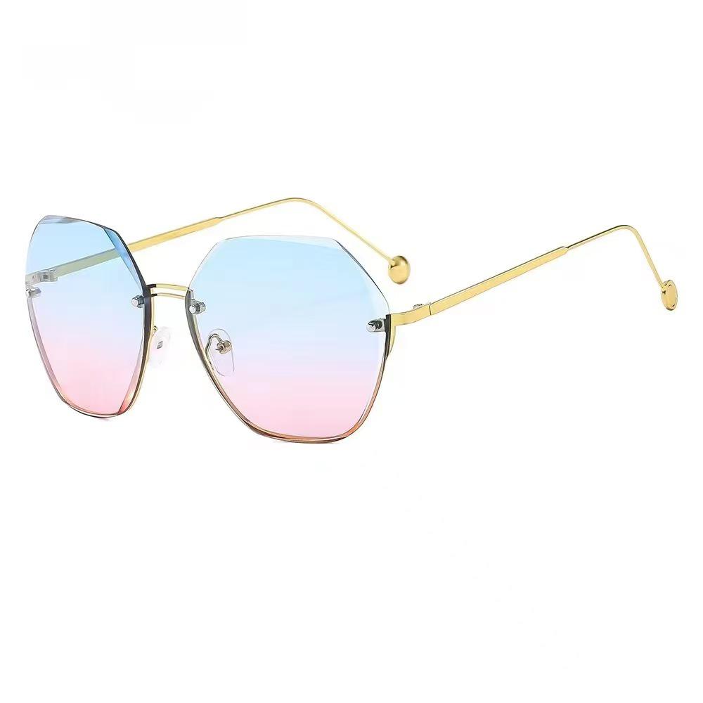 Trendy Frameless Women's Sunglasses - European & American Style, UV Protection, Round Face, Fashionable Driving Glasses