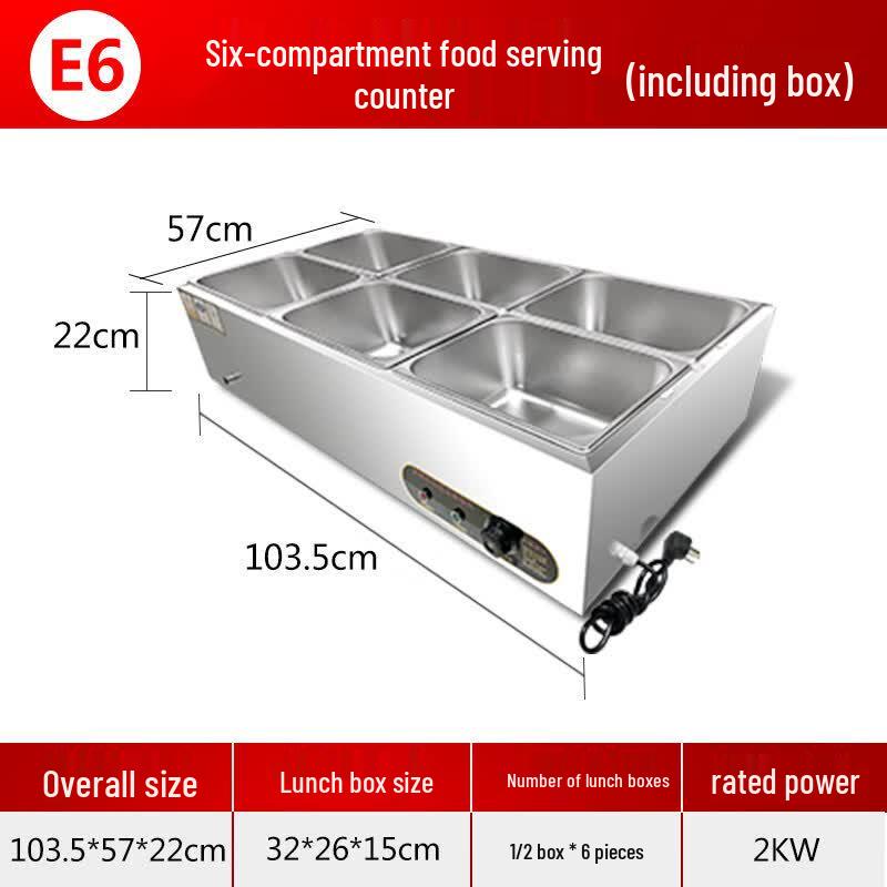 Aokewen E6 Commercial Food Warmer with 6 Thickened Meal Boxes