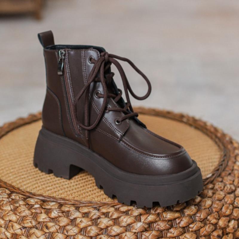 

Модные женские короткие ботинки на платформе 2025 Новые модные ботинки на шнуровке Зимние элегантные ботильоны челси Уютные кожаные Zapatillas De Mujer 35