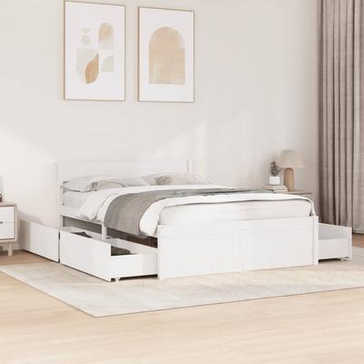 Vidaxl Bed Frame Without Mattress, White, 135X190 Cm, Solid Pine Wood