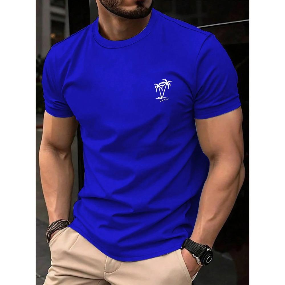 Men's Summer Fashion Casual Loose Sports Fashion Coconut Tree Print Round Neck Short Sleeved T-shirt Top
