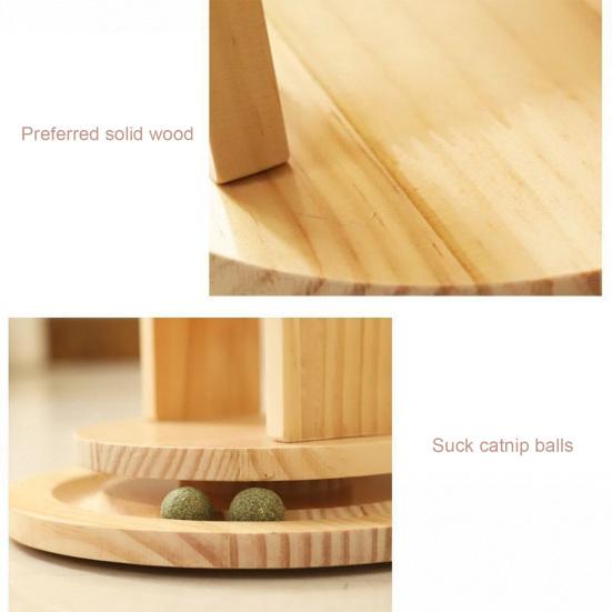 Ferris Wheel Cat Toy 2-in-1 Interactive Rotating Toy with Ball Track Solid Wood Turntable Wheel Toy with Scratching Sisal Balls for Indoor Cats