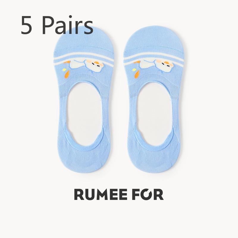5 Pairs of Women's Summer Silicone Non Slip Preppy Style Versatile Cute Invisible Boat Socks