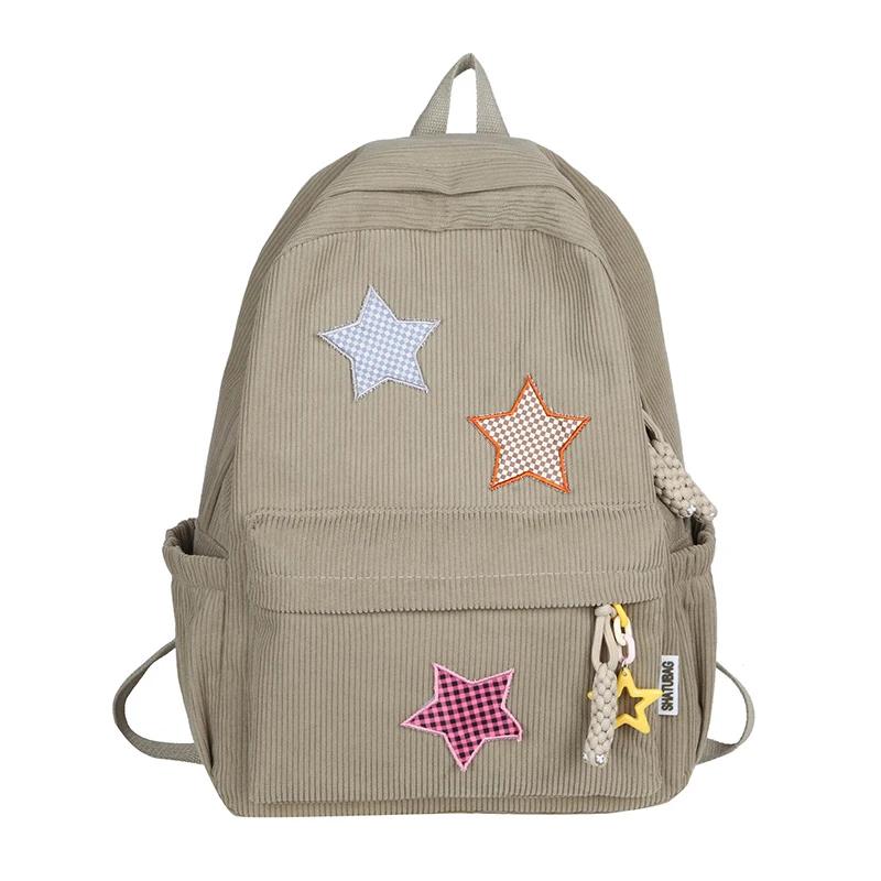 Solid Star Twist Zipper Large Capacity Corduroy School Bag Classics Simple Backpack 2024 Hot Sale Light Bags for Girls and Boys