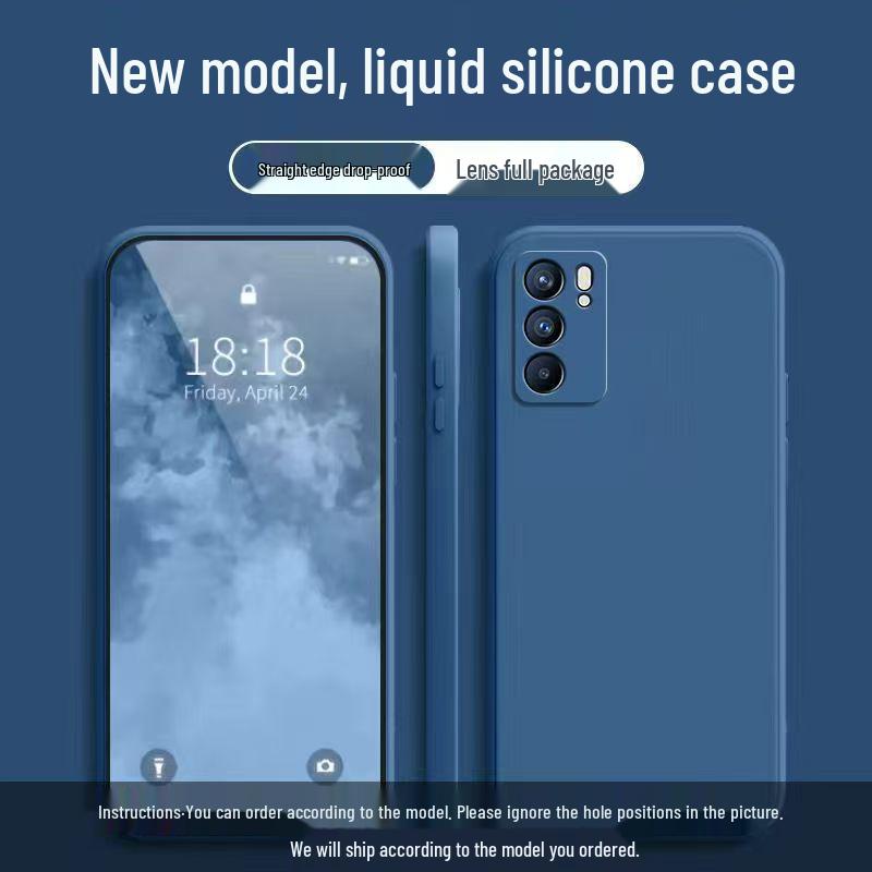 Oppo Reno 6 Case: Solid Color Liquid Full Coverage Drop Protection, Straight Edge Personalized Soft Case.