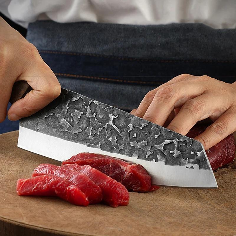 Heavy Chef Knife Cleaver Meat Chop Bone Vegetable Kitchen Knives Hand Forged Blade Wood Handle Chef Butcher Boning Slicing Knife