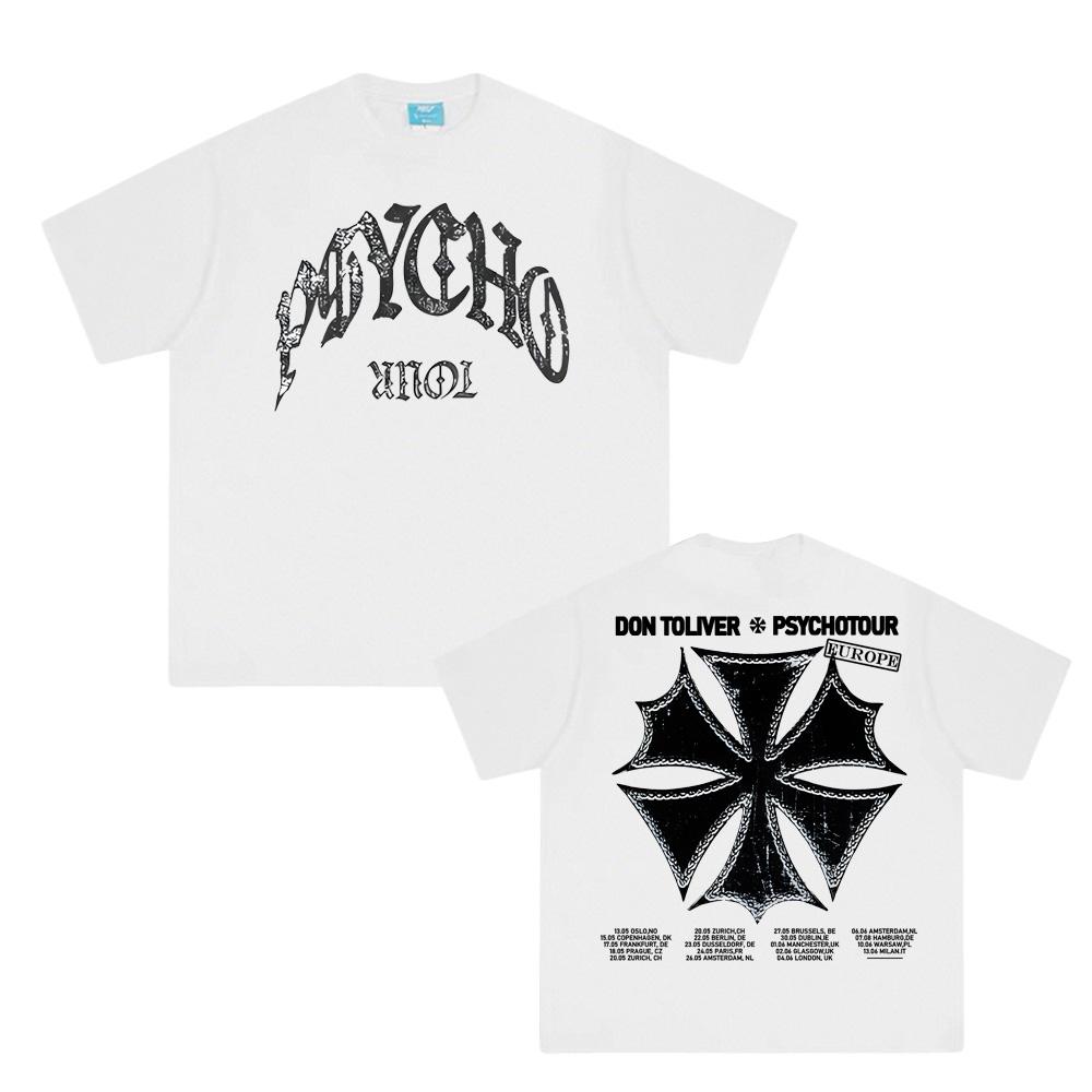 

Don Toliver Graphic Print Tops 100%Cotton Round Neck Soft Tee-shirt PSYCHO TOUR EMBLEM TEE Female Clothes Tops XS белый