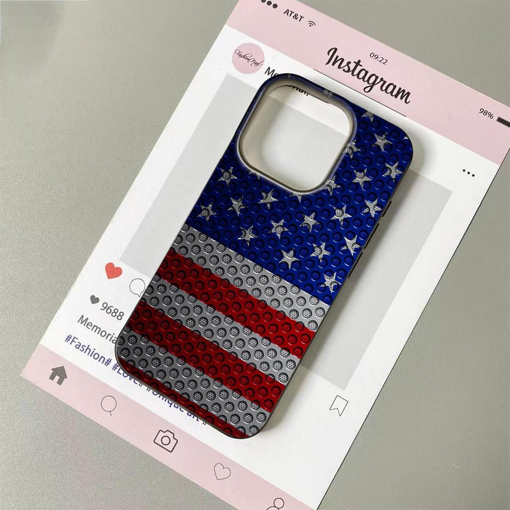 American Flag Phone Case for iPhone 17 16 15 14 Plus 13 12 11 Pro Max Glitter Studded Patriotic USA Flag Design Shockproof Cover