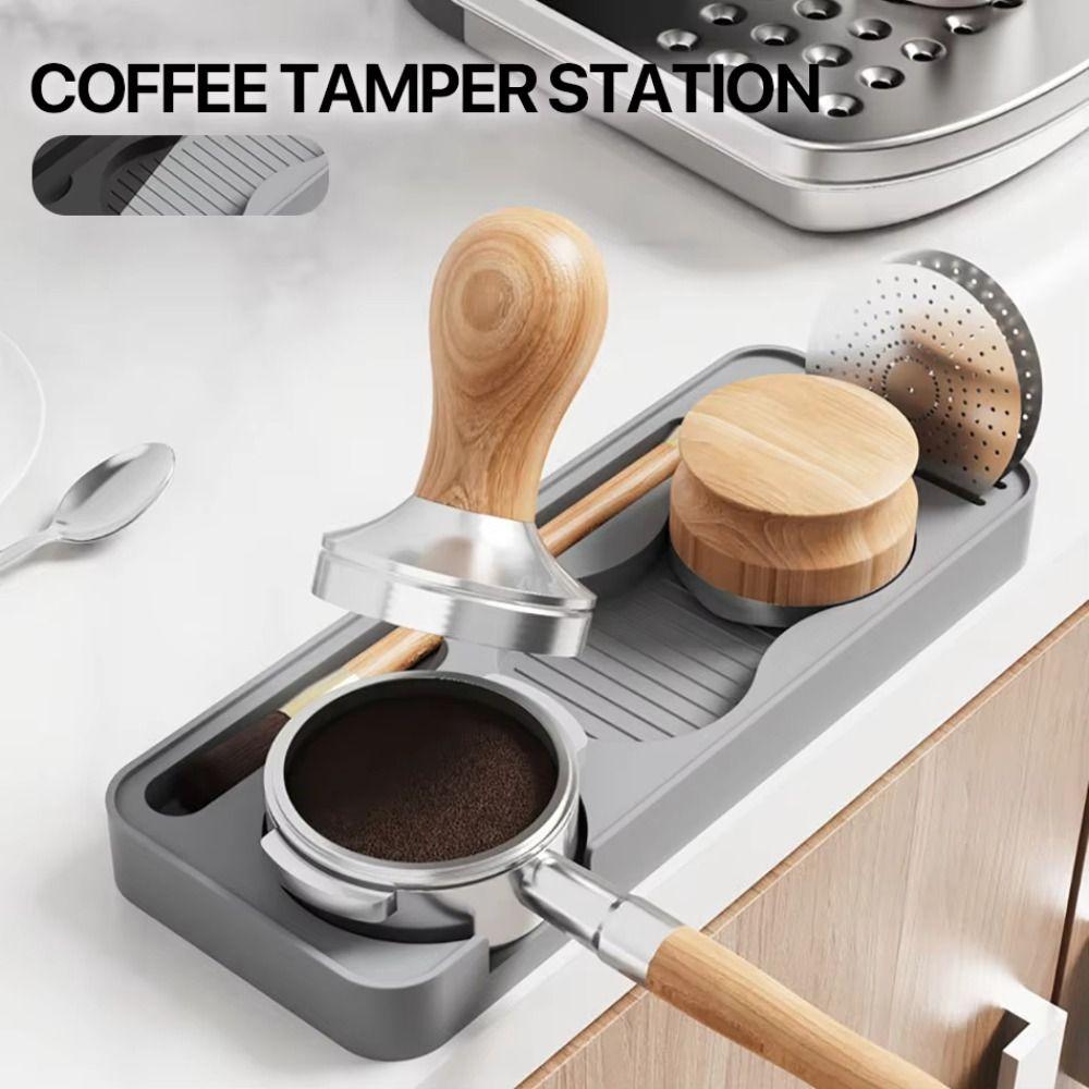 Non Slip Surface Silicone Coffee Tamper Pad Space Saving Powder Hammer Holder Cafe Use