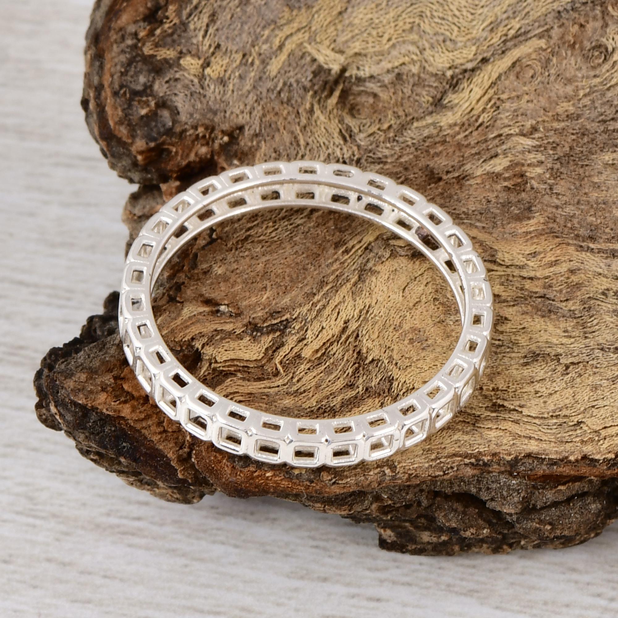 Minimalist Geometric Cutout Ring, 925 Sterling Silver Openwork Band, Modern Stackable Ring, Dainty Everyday Jewelry. 5