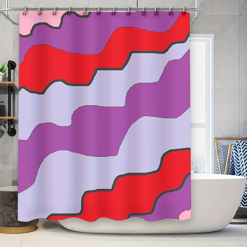 

Modern Bathroom Shower Curtain Set With Red Purple Waves Waterproof Fabric For Bath Decorations W60H190(CM)-1 Pcs