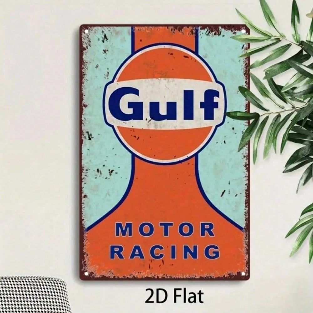 

Vintage Tin Sign Wall Art Decor - Gulf Motor Retro Racing Metal Tin Sign for Cafe, Garage, Bar, Living Room, Man Cave, Retro 2D разноцветный