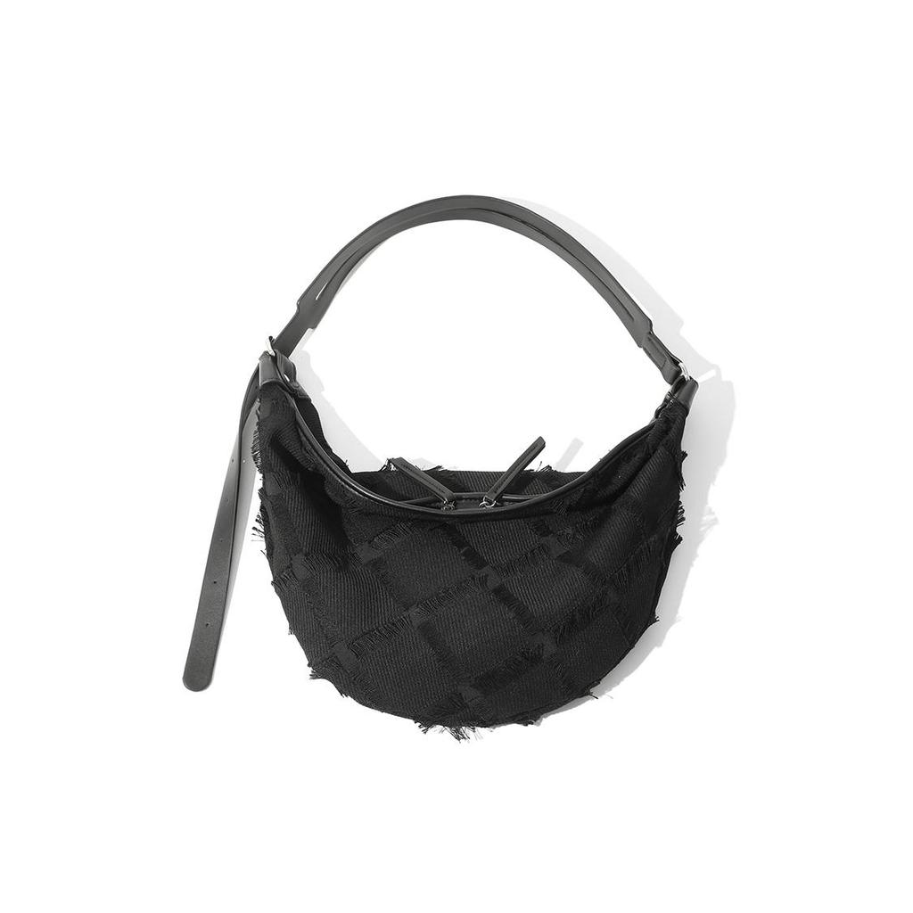 MASTER CANVAS Fabric Semi Round Shoulder Bag, Dumpling Shoulder Bag Regular Women's Black MCKW589