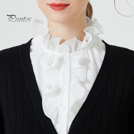 False Shirt Collar Fake Solid Color Lace Shirring Elegant Vintage Match Clothes Formal Lightweight Lady for Work