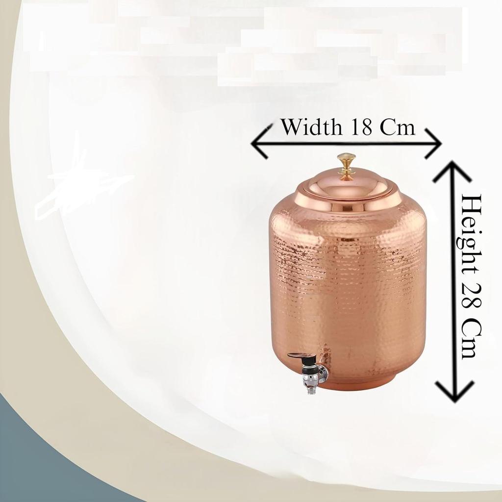 5 Litre Hammered Copper Water Dispenser (Matka/Pot) Container Pot with Pure Copper and Ayurvedic Health Benefits (5000 Ml)