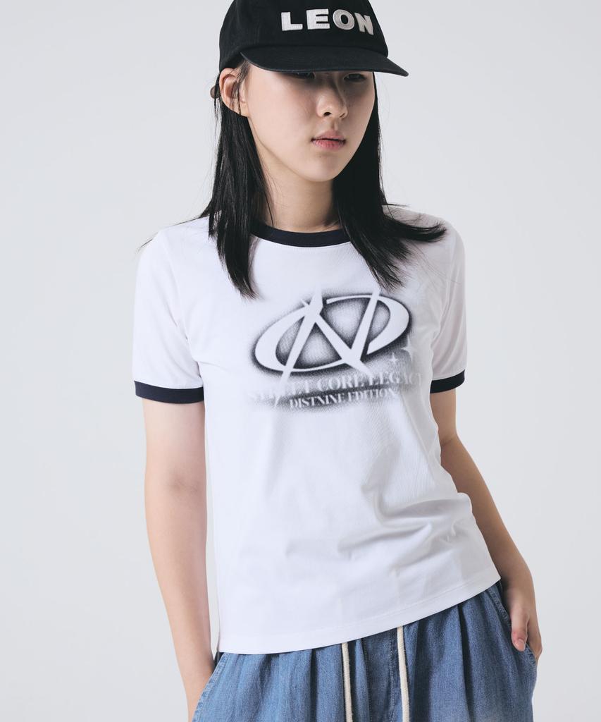 DISTN9NE Oval Logo Slim Ringer Short Sleeve T-Shirt Lq3Tf609_White