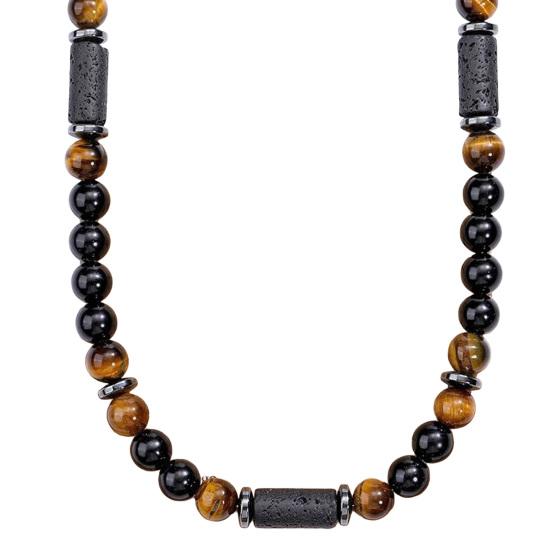 Steinperlenkette für Männer Gelbes Tigerauge Obsidian Perlenkette Energie