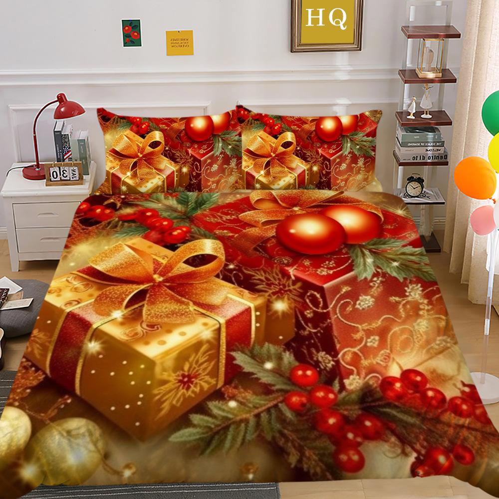 Świąteczny Nadruk Cyfrowy Druk 3D Poliestrowa Poszewka na Poduszkę Poszwa na Kołdrę Dostępny Zestaw Dwu- lub Trzyczęściowy