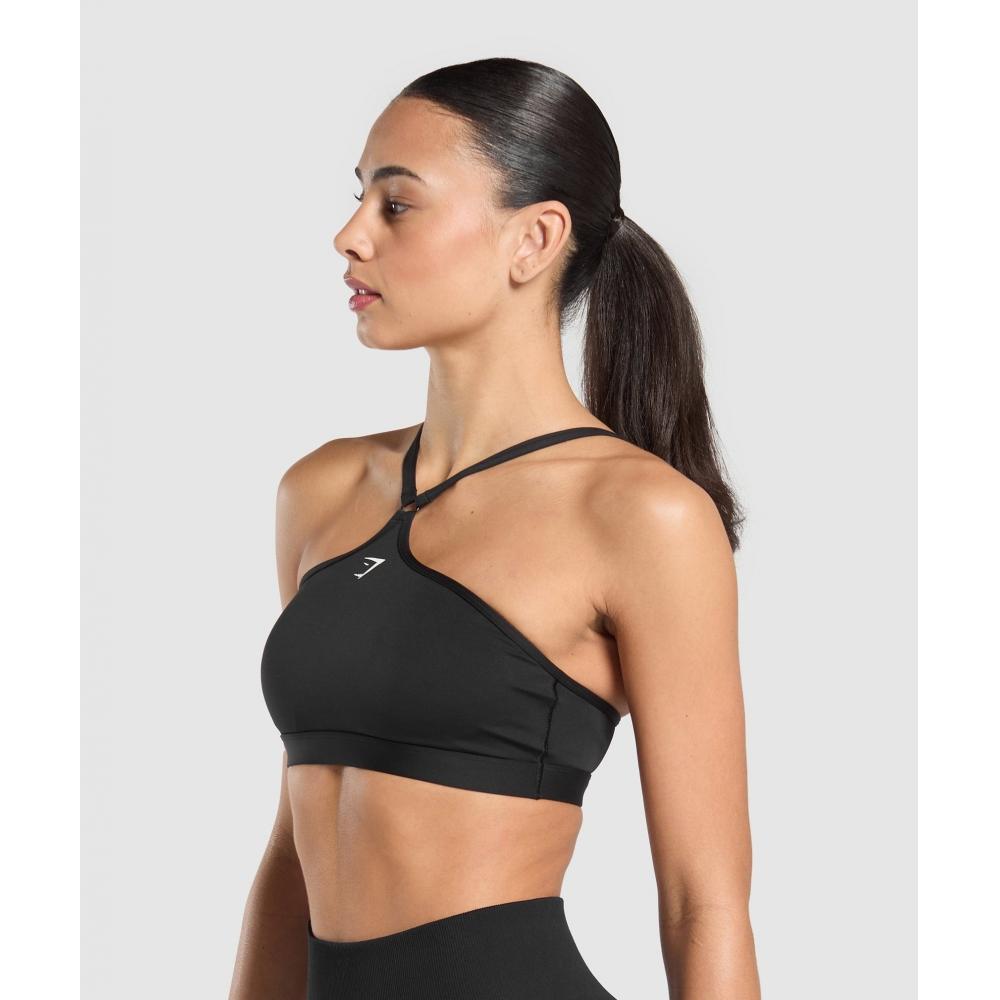 Gymshark Sutien sport cu guler halter, negru, B3c5j, Bb2j