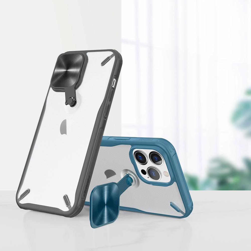 Nillkin Cyclops Case: Durable Cover with Camera Guard & Folding Stand for iPhone 13 Pro - Blue