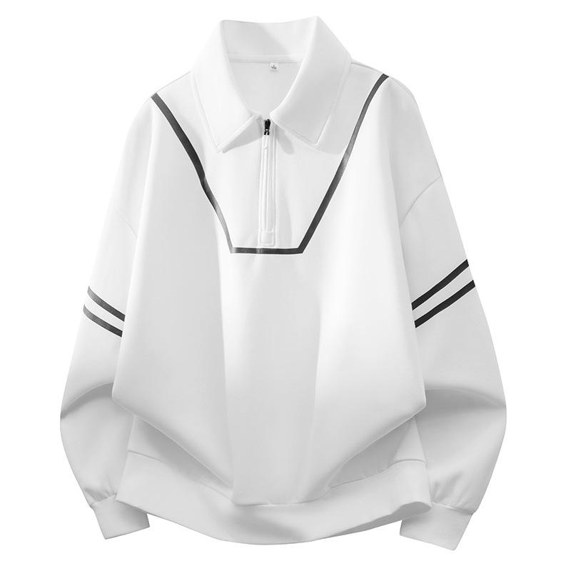 Мужская футболка-пуловер с воротником-стойкой, на осень и зиму, мужская футболка с длинным рукавом, мужская куртка-пуловер, свободная и универсальная ретро-худи XXXL белый