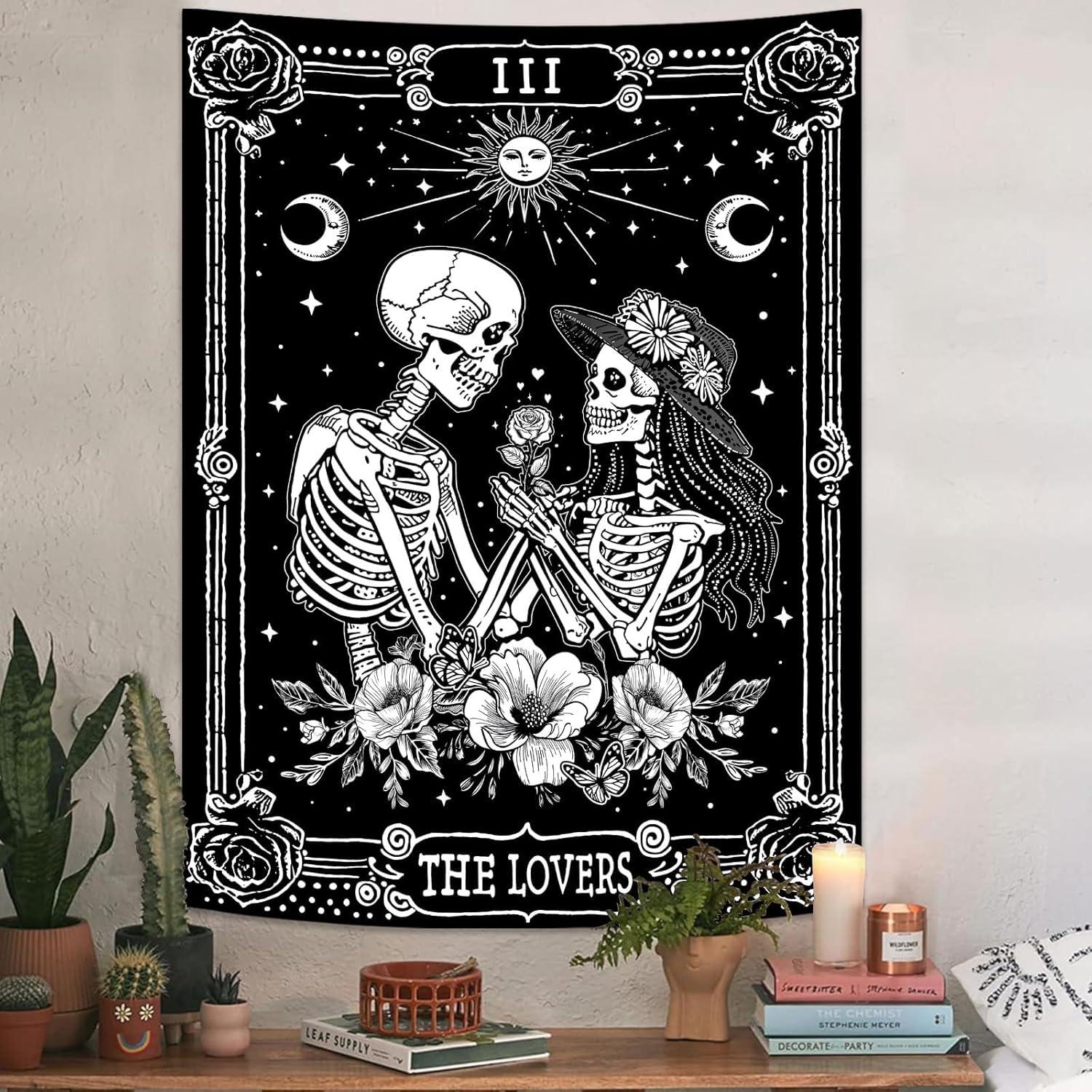 Goth Skeleton Lovers Tapestry 75x100