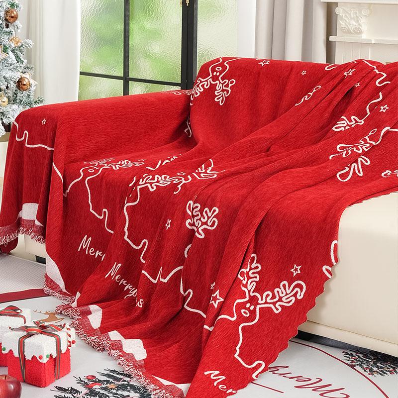 Christmas Festival Decoration Chenille Sofa Cover,All Seasons Blanket Sofa Towel,Living Room Sofa Cover,Anti-cat Scratch Cover