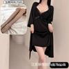 Spring and Summer Sexy Nightdress Lace Temptation V-neck Gathering Ice Silk Suspender Nightdress Backless Chest Pad Suspender Nightdress Set