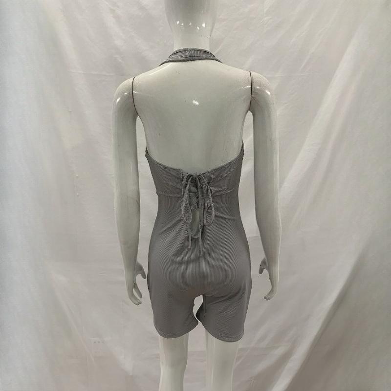 Summer Sexy Deep V Solid Color Hanging Neck Bareback Strap Fashion Jumpsuit Women's Clothing