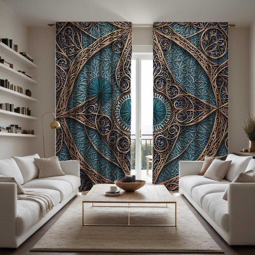 2 st HD Sydostasiatisk etnisk bakgrund snidad dekorativ gardin Blå digitaltryckt gardin Heminredningsstil decora