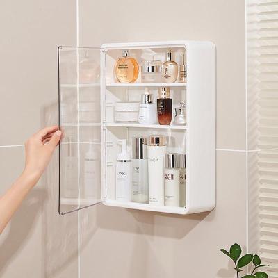 Wall-Mounted No-Drill Dustproof Bathroom Skincare Organizer