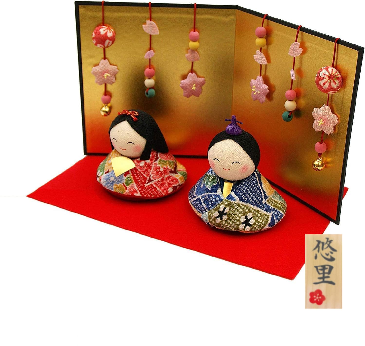 

Osaka Choseido Hina Compact Personalized Wooden Tag Included Chirimen Chirimen Posh Fuku with Flower Folding Screen Doll, Miniature, (Sent