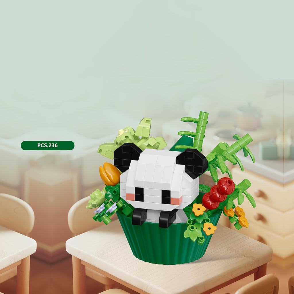 Building block small animals flower pot series tabletop ornaments decoration Christmas Halloween gifts
