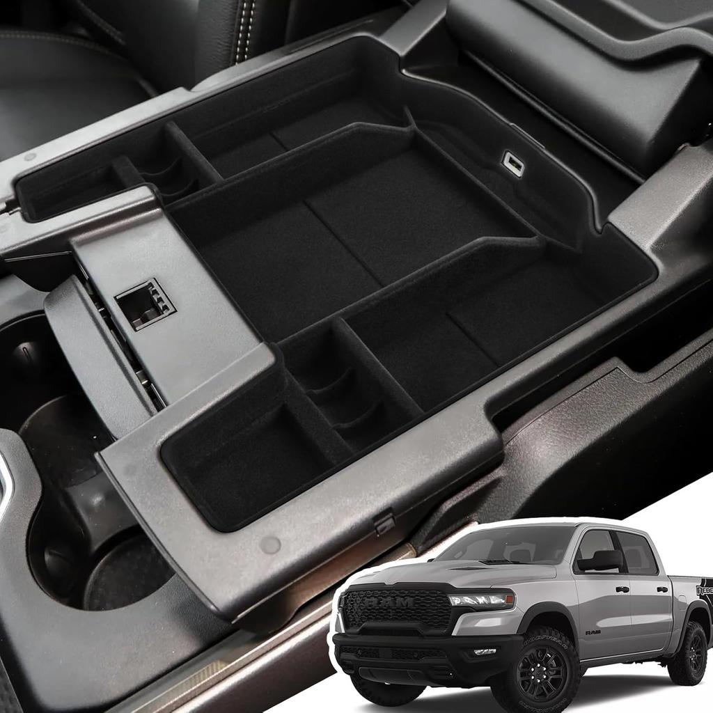 Center Console Organizer for 5th Gen 2026 2025- Ram 1500 2500 3500(Full Console w/Bucket Seats Only), ABS Storage Box, Middle Console Tray Organizer,