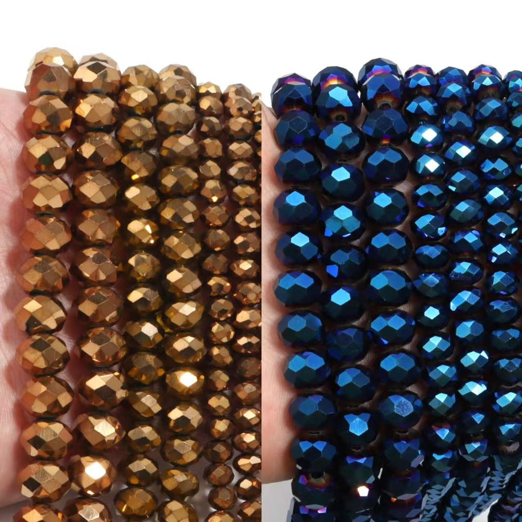 60-130PCS 3/4/6/8/10mm Plated Color Faceted Crystal Glass Beads Abacus Beads Round Flat Loose Spacer Beads For Jewelry Making