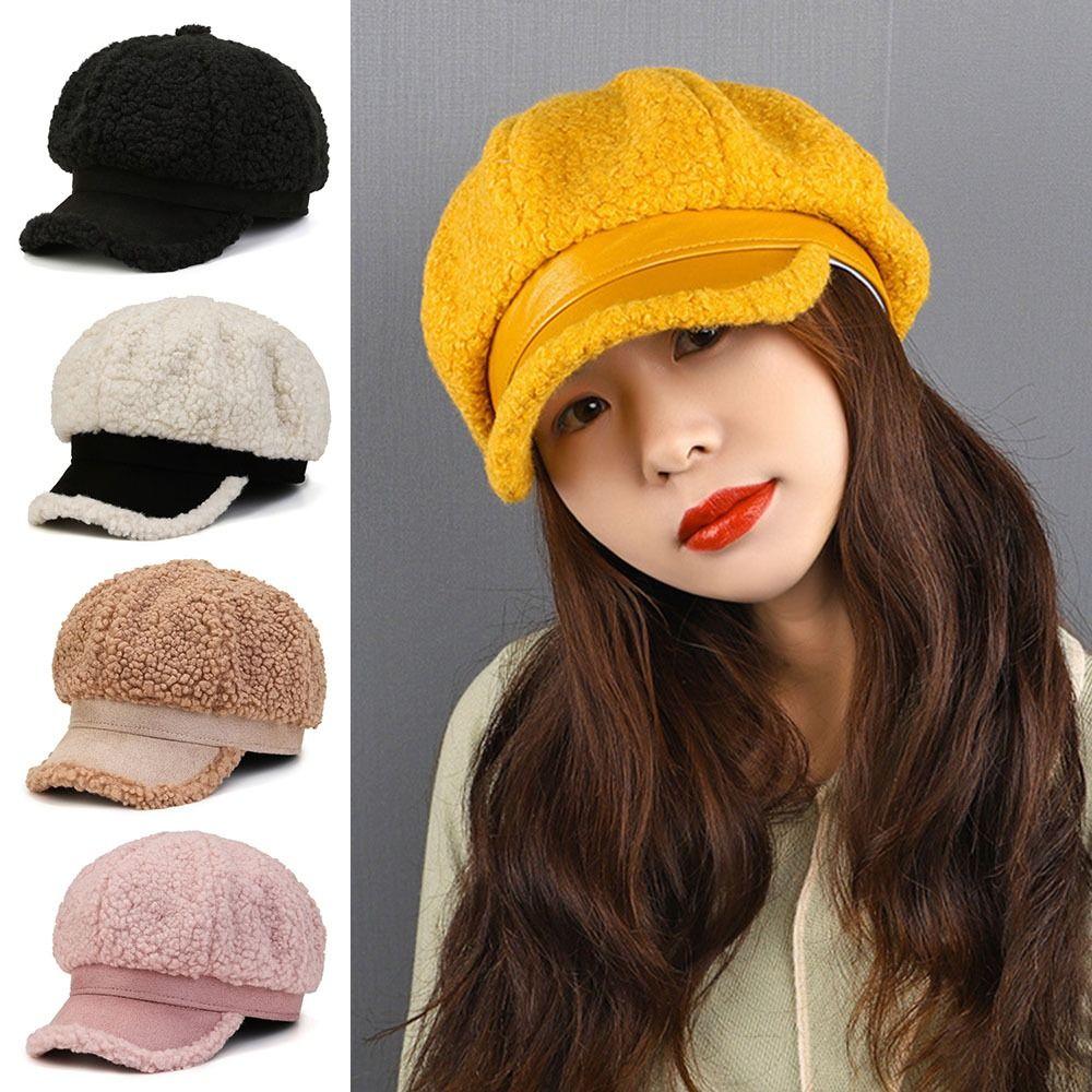 Autumn Winter Women Girls Octagonal Baseball Hat Wool Thicken Beret Warm Winter Cap